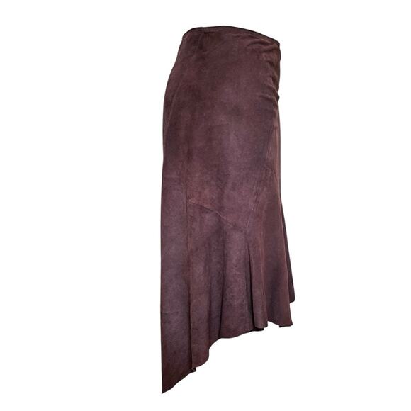 Sundance brown suede paneled asymmetrical midi skirt size 12 - Picture 2 of 12